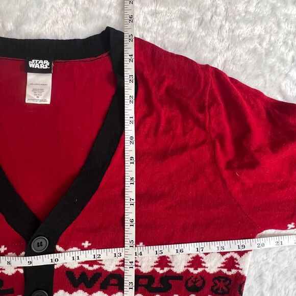 Star Wars Womens Red Ugly Christmas Button Front Cardigan Sweater Size Medium - Picture 5 of 6